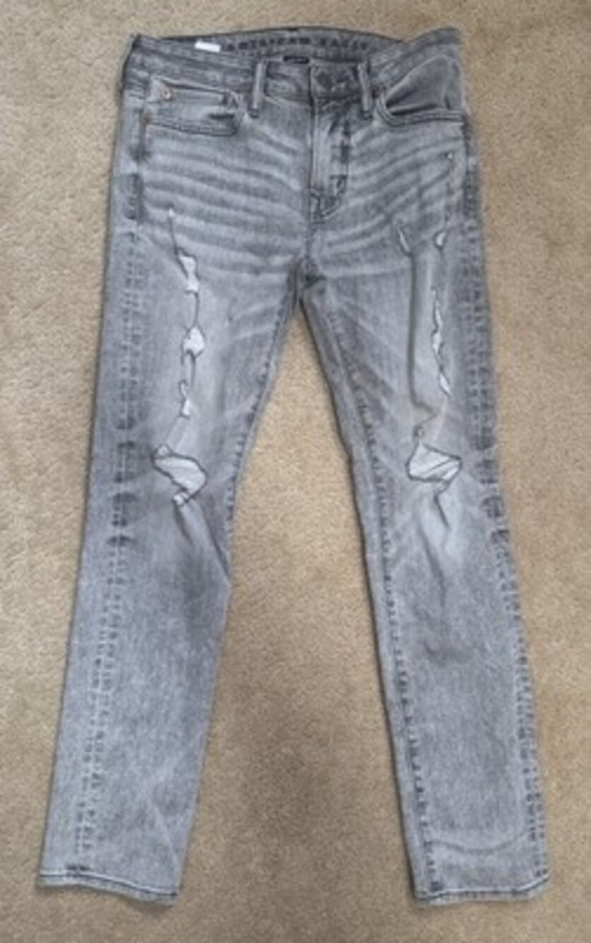 American Eagle Skinny Jeans Mens 30x30 Distressed Gray AirFlex Light Wash Denim